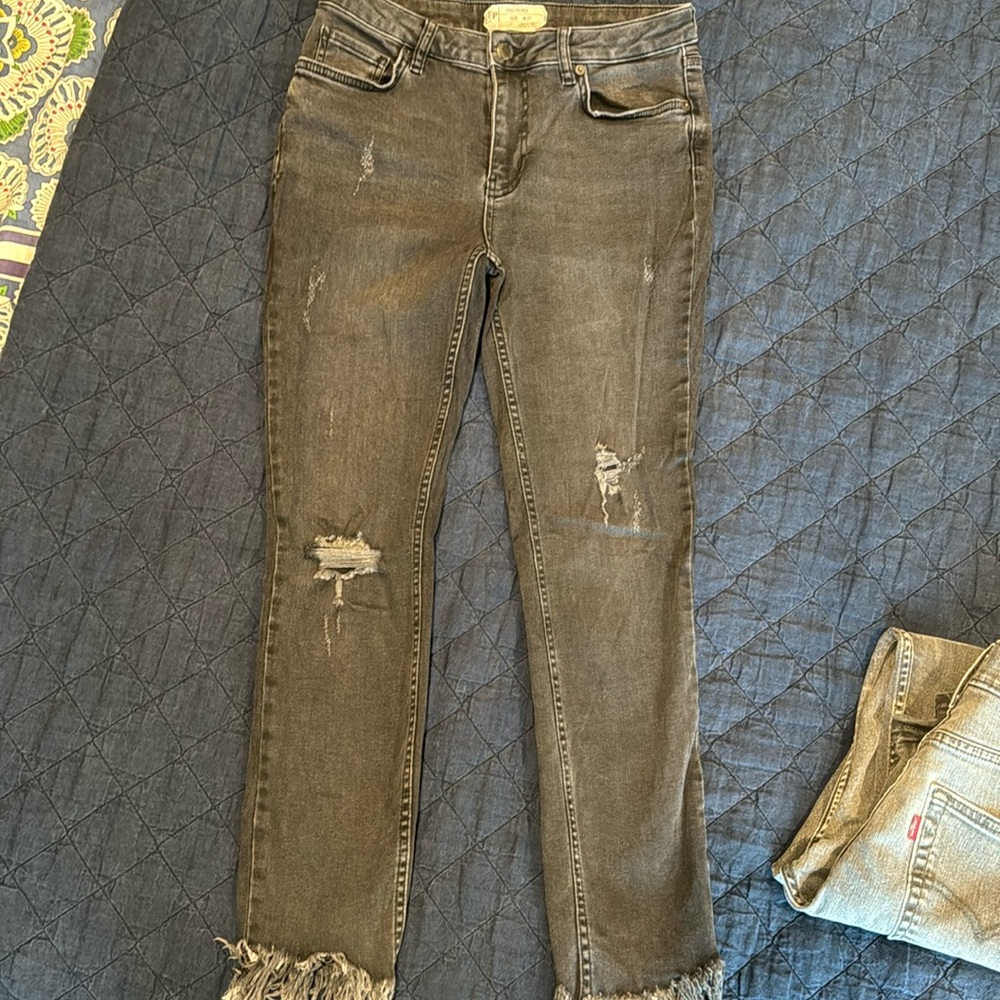Free People black denim, size 27 frayed bottom, comfy worn look good condition